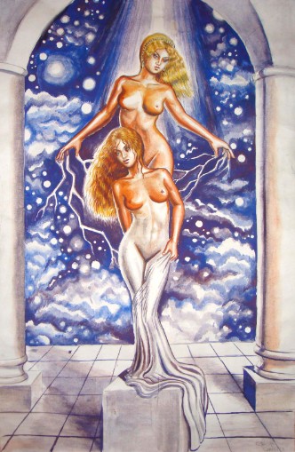Aphrodite giving life to the statue Galateea